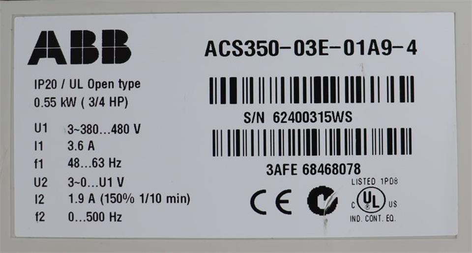 ABB ACS350-03E-01A9-4 Inverter Drive 0,55kW TOP ZUSTAND