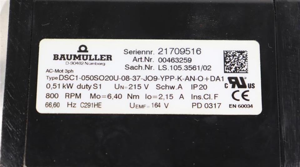 Baumüller Servomotor DSC1-050SO20U-08-37-JO9-YPP-K-AN-O+DA1 Art.Nr.00463259