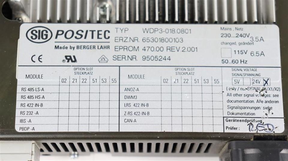 Berger Lahr WDP3-018.0801 RS23 65301800103 EPROM 470.00 REV.2.001 TOP ZUSTAND
