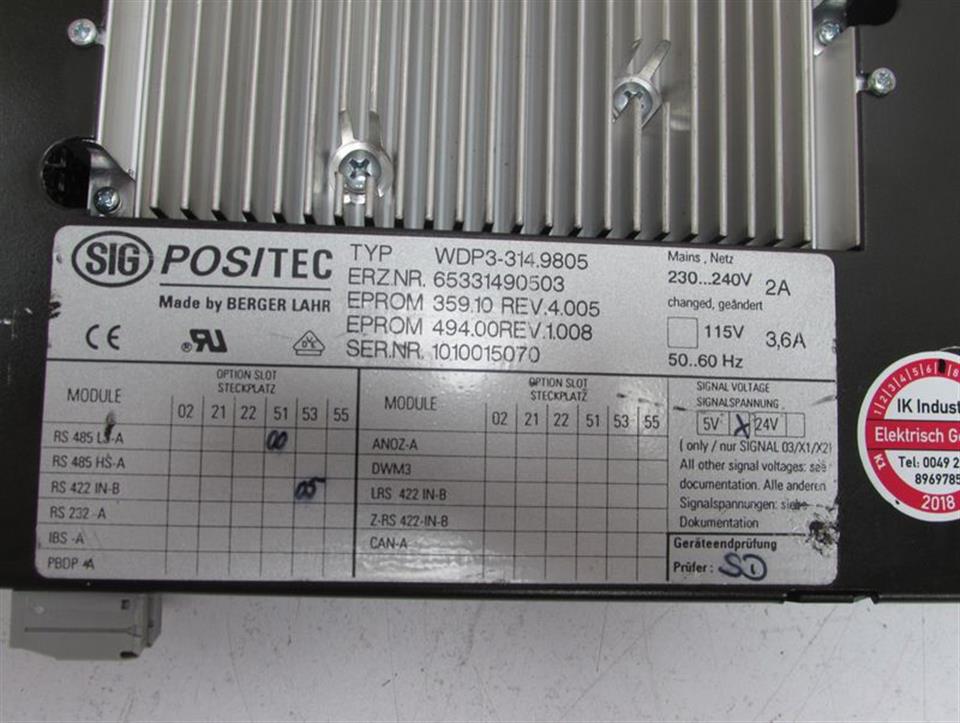 Berger Lahr WDP3-314 WDP3-314.9805 65331490503 REV. 19 tested Top Zustand