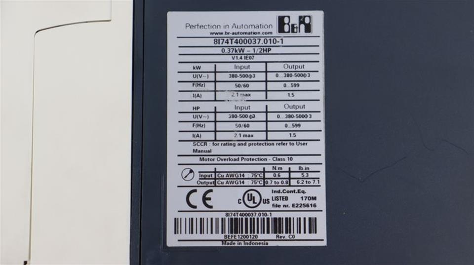 B&R 8I74T400037.010-1 0.37kW 400V + 8IOIF108.400-1 TESTED TOP ZUSTAND