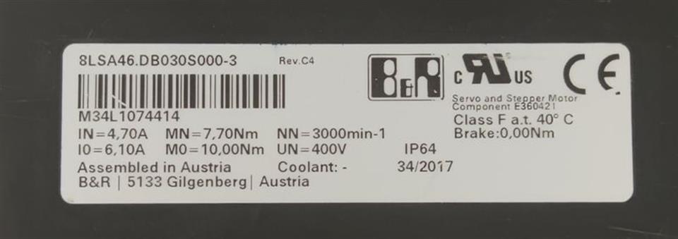 B&R Automation Servomotor 8LSA46.DB030S000-3 REV.: C4 NEUWERTIG