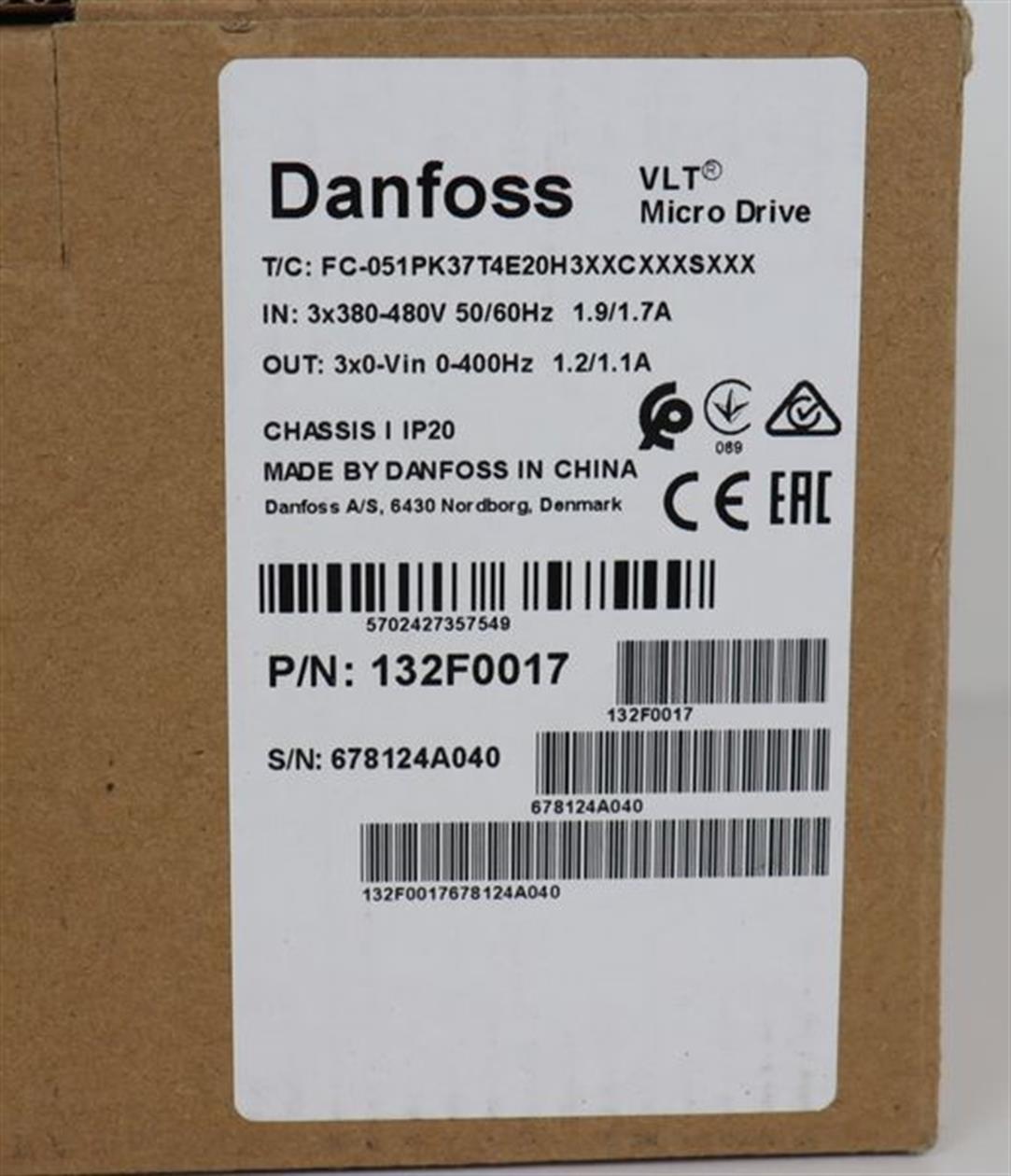 Danfoss FC-051PK37T4E20H3XXCXXXSXXX 132F0017 400V 0,37kw TESTED & UNUSED & OVP
