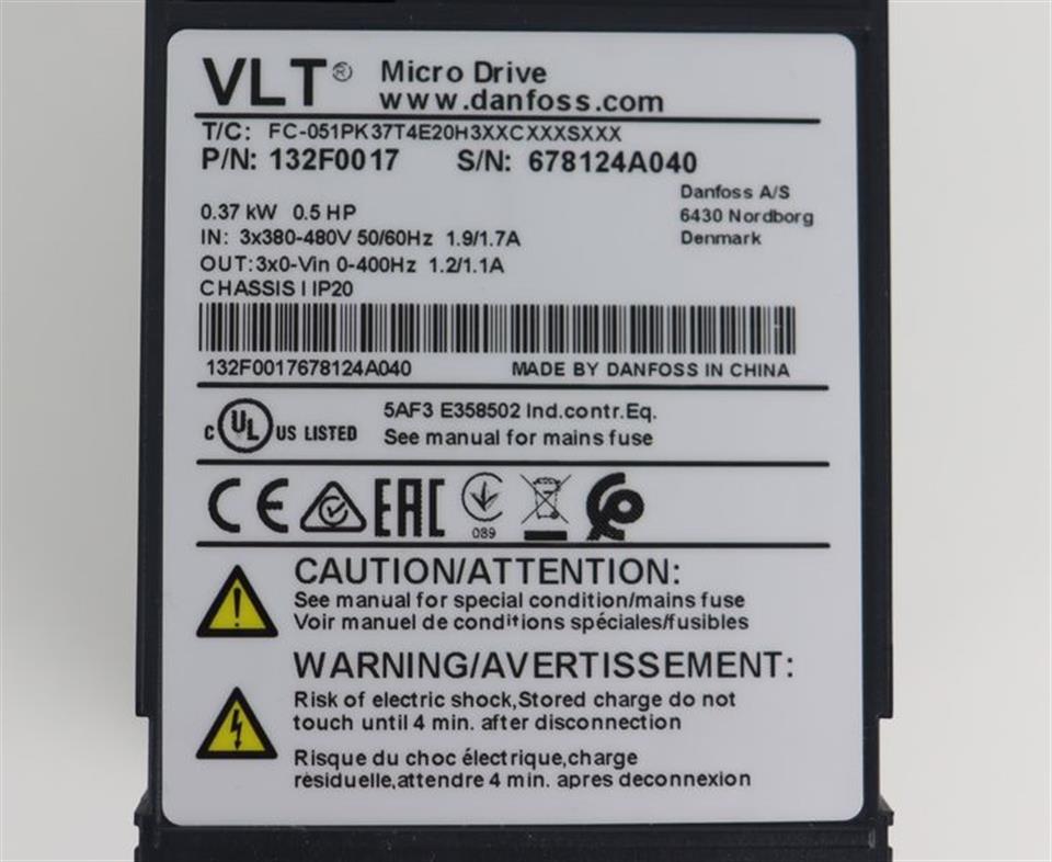 Danfoss FC-051PK37T4E20H3XXCXXXSXXX 132F0017 400V 0,37kw TESTED & UNUSED & OVP