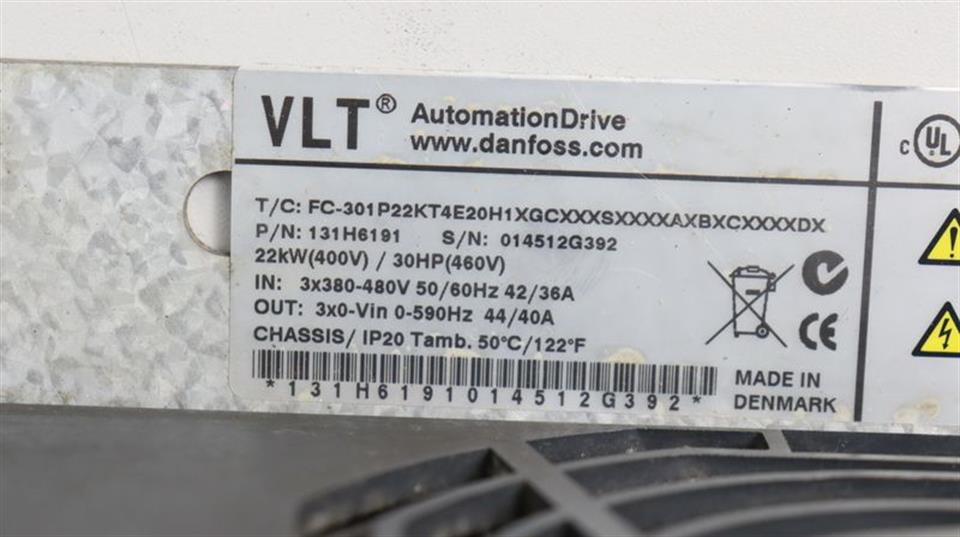 Danfoss FC-301P22KT4E20H1XGCXXXSXXXXAXBXCXXXXDX 131H6191 22kw 400V TESTED
