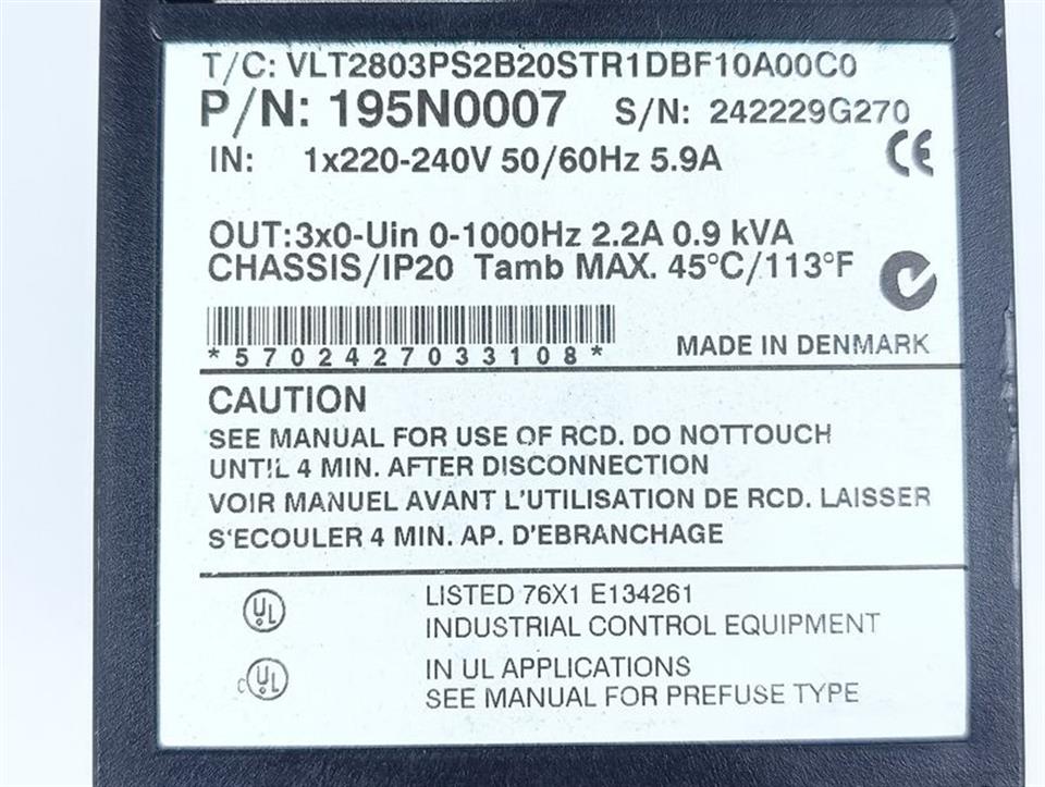 Danfoss VLT 2800 VLT2803PS2B20STR1DBF10A00C0 P/N: 195N0007 TESTED & TOP ZUSTAND