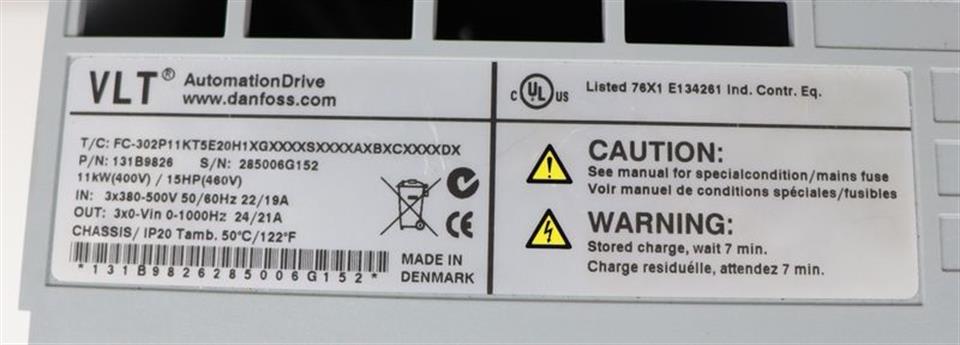 Danfoss VLT FC-302P11KT5E20H1XGXXXXSXXXXAXBXCXXXXDX 131B9826 400V 11kw TESTED