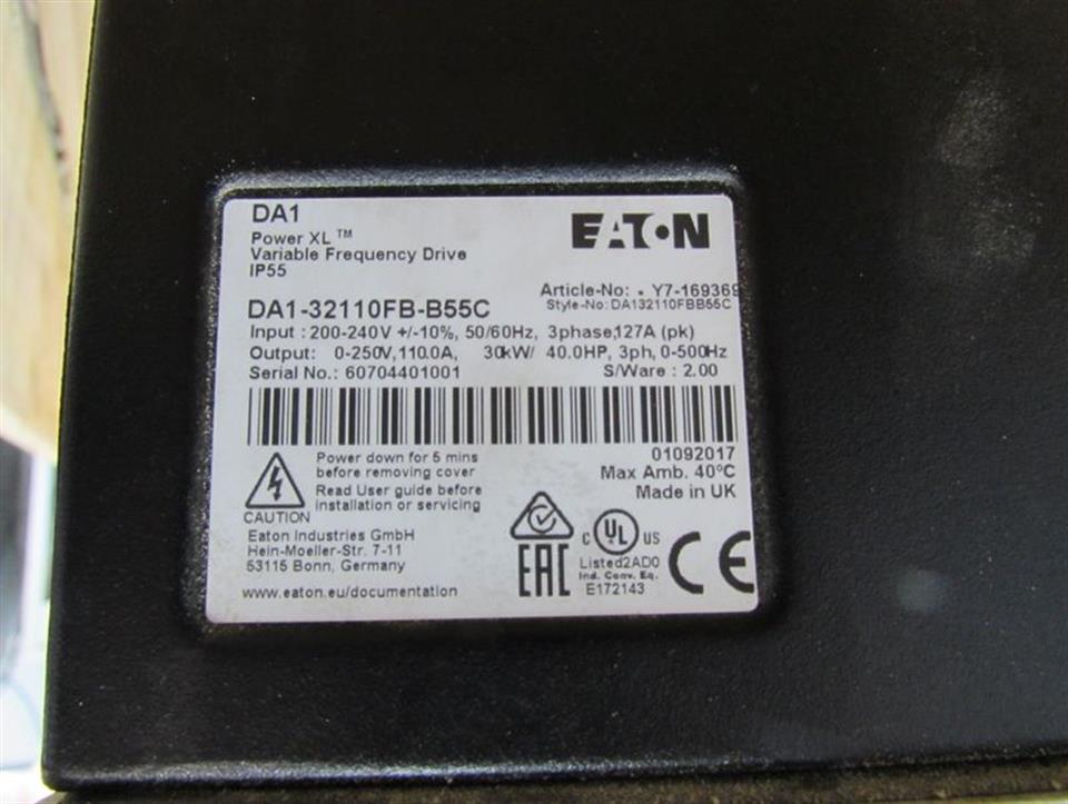 EATON DA1 Power XL Frequenzumrichter DA1-32110FB-B55C 3x230V 110A 30KW UNUSED