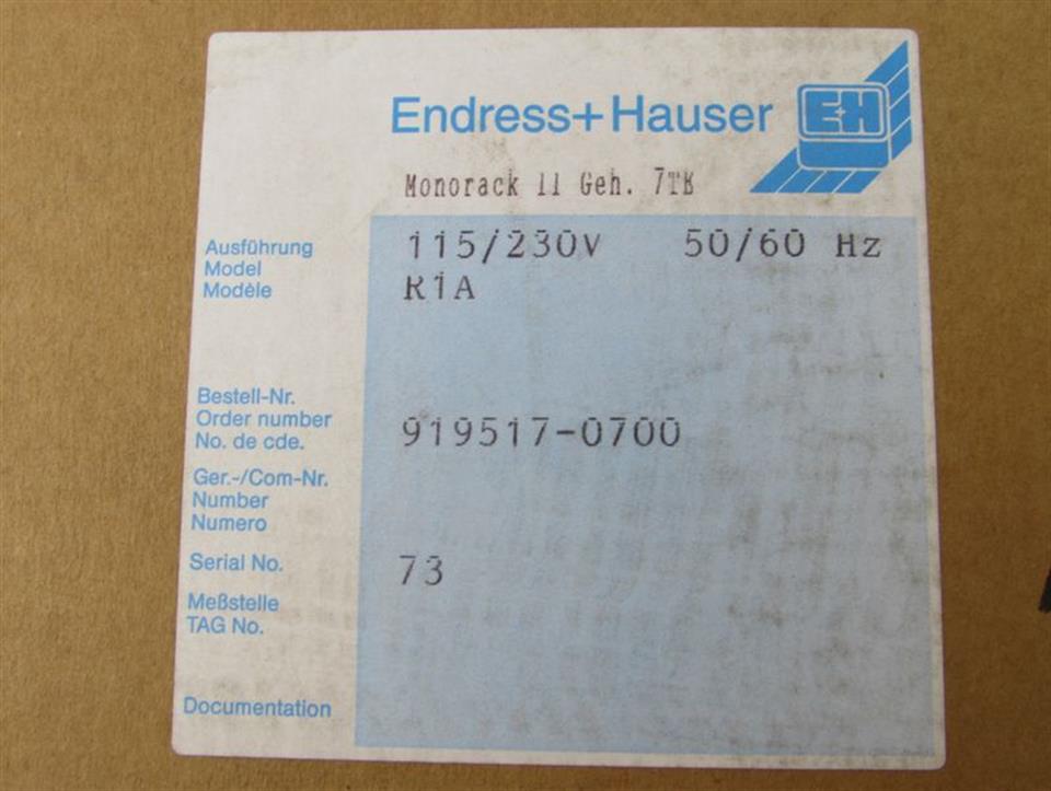 Endress+Hauser Monorack II Racksyst MONO-R1A 115/230V 50/60Hz R1A UNUSED