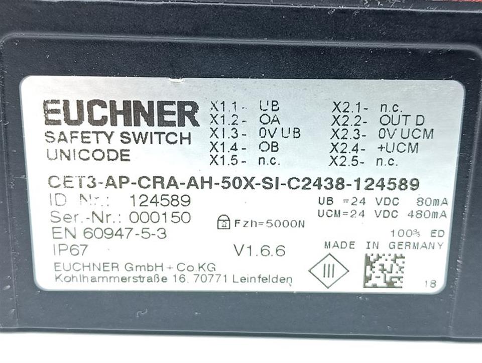 EUCHNER CET3-AP-CRA-AH-50X-SI-C2438-124589 Sicherheitsschalter ID.Nr. 124589