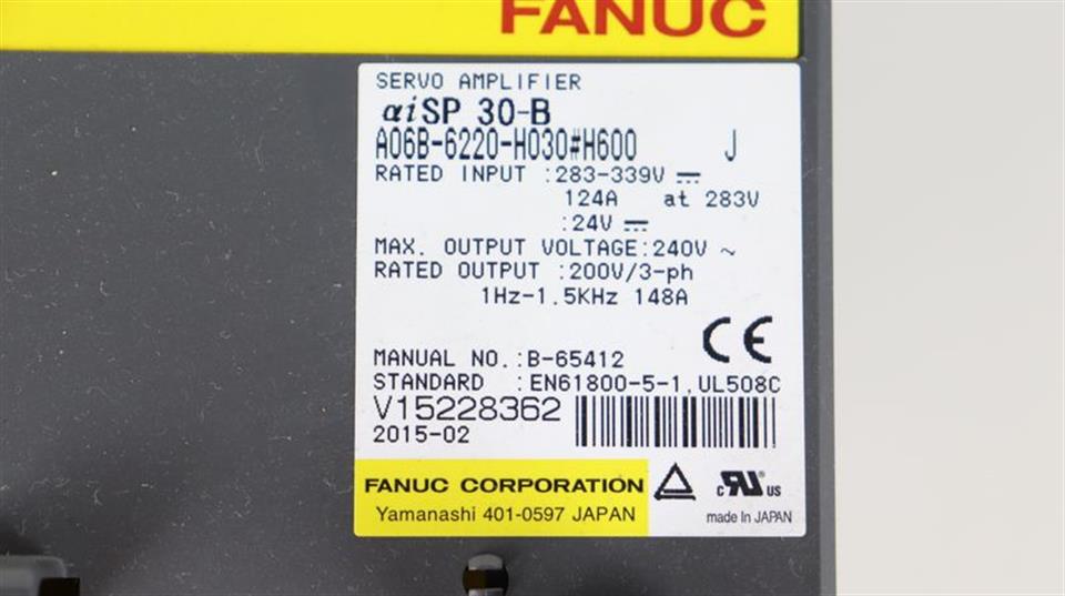 Fanuc Servo Amplifier A06B-6220-H030#H600 Ver. J TOP ZUSTAND