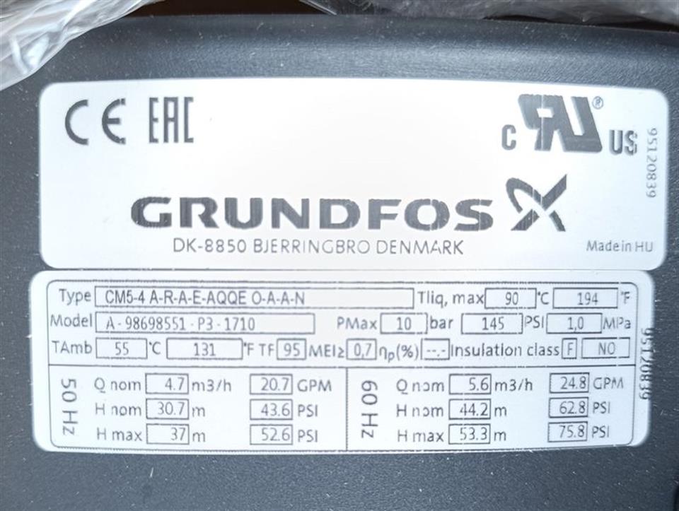 Grundfos CM5-4 A-R-A-E-AQQE O-A-A-N A-98698551-P3-1710 UNUSED & OVP