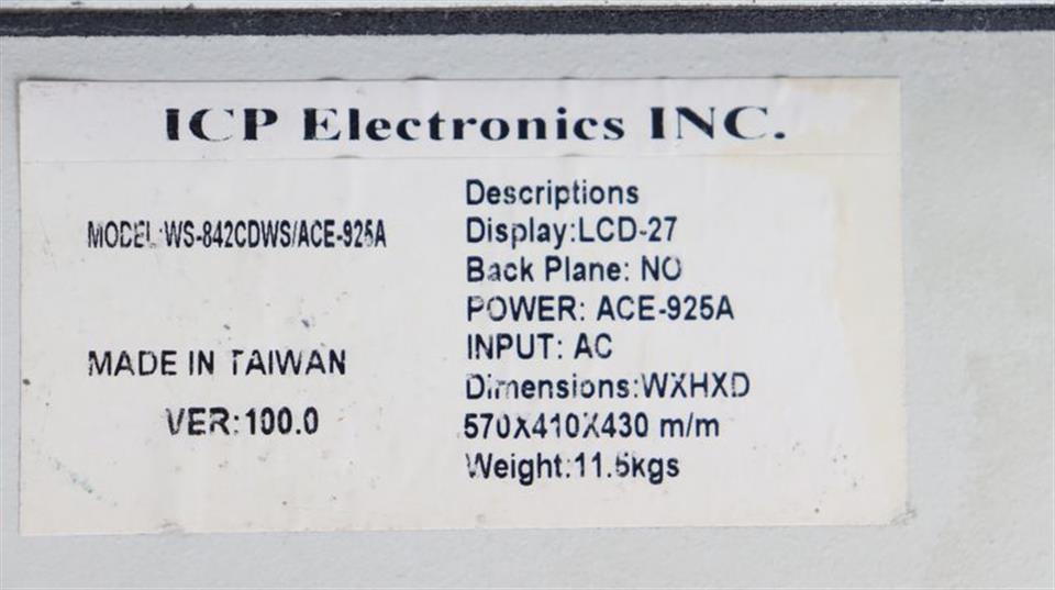 ICP Electronics WS-842CDWS DISPLAY: LCD-27 TESTED & TOP ZUSTAND