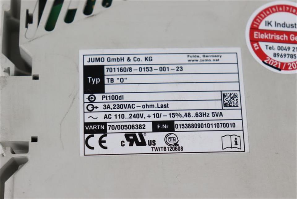 JUMO 701160/8-0153-001-23 Temperatur Begrenzer TESTED TOP ZUSTAND