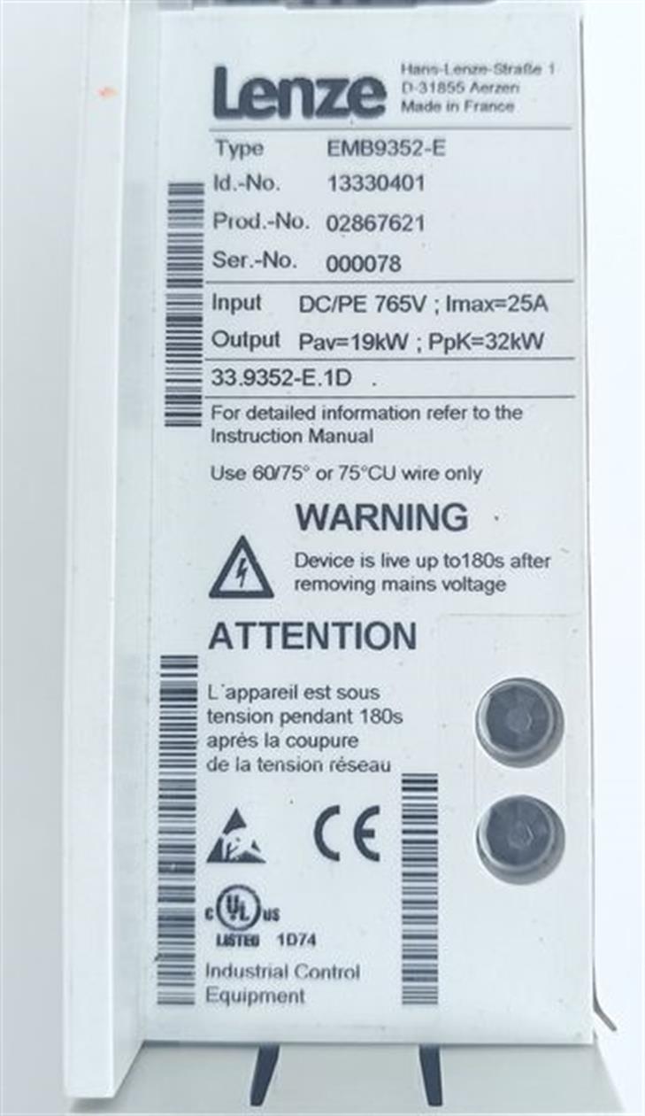 LENZE EMB9352-E Servo Drive 33.9352-E.1D Bremsmodul TOP ZUSTAND