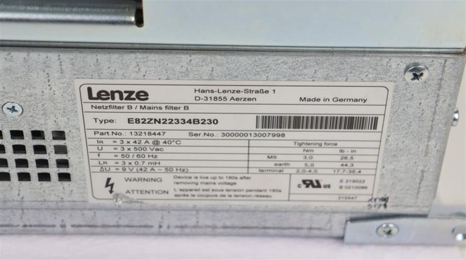 Lenze EVS9327-ES 33.9327SE.8G.81 + E82ZN22334B230 Filter TESTED & TOP ZUSTAND