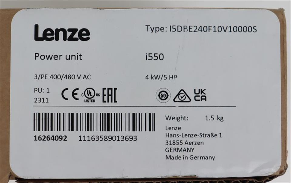 Lenze I5DBE240F10V10000S Power Unit i550 4kw 400V UNUSED & OVP & SEALED