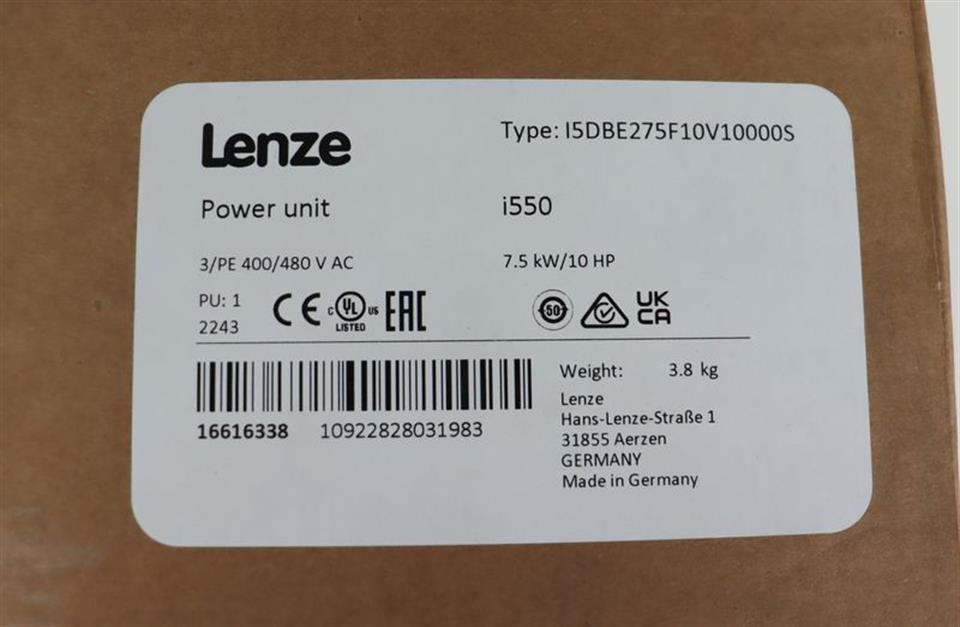 Lenze I5DBE275F10V10000S Power Unit i550 7,5kw 400V UNUSED & OVP & SEALED