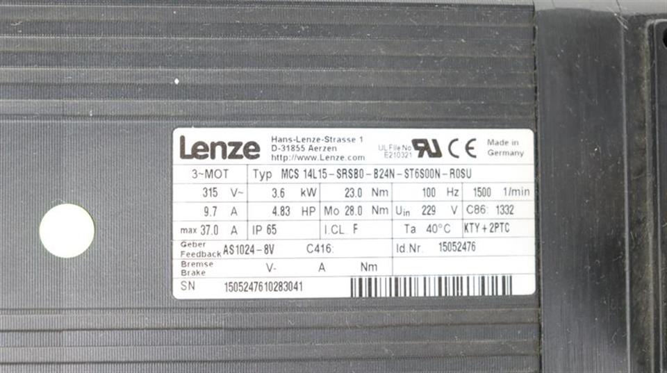 Lenze Servomotor MCS 14L15-SRSB0-B24N-ST6S00N-R0SU 3.6kw UNBENUTZT