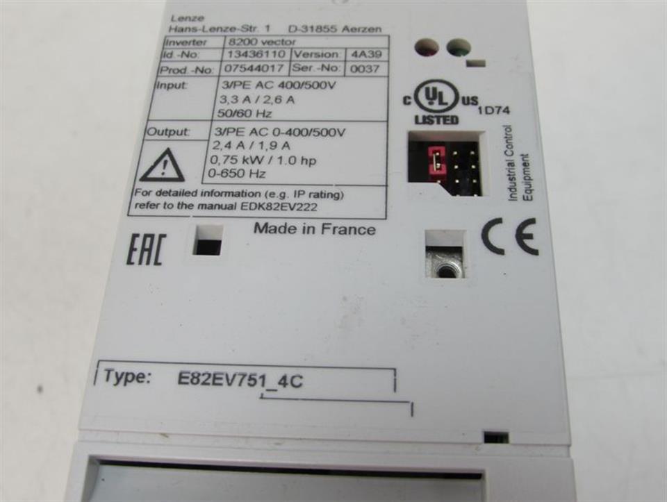 Lenze Vector 8200 E82EV751K4C E82EV751_4C 400V 0,75kW UNUSED OVP