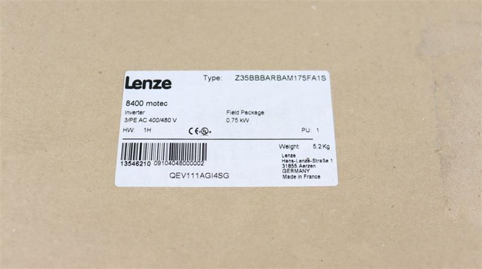 Lenze Z35BBBARBAM175FA1S Inverter 8400 Motec 400V 0,75 kW Unbenutzt OVP