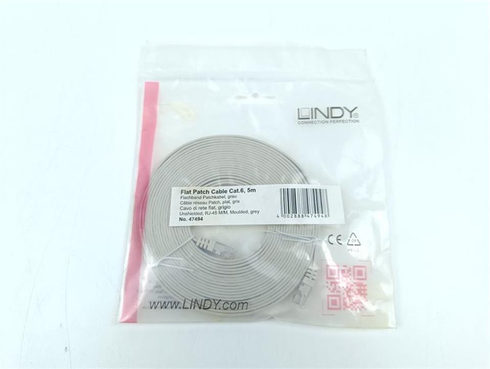 LINDY Flat Patch Cable Cat.6 5m No. 47494 UNUSED & OVP & SEALED
