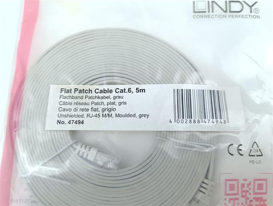 LINDY Flat Patch Cable Cat.6 5m No. 47494 UNUSED & OVP & SEALED