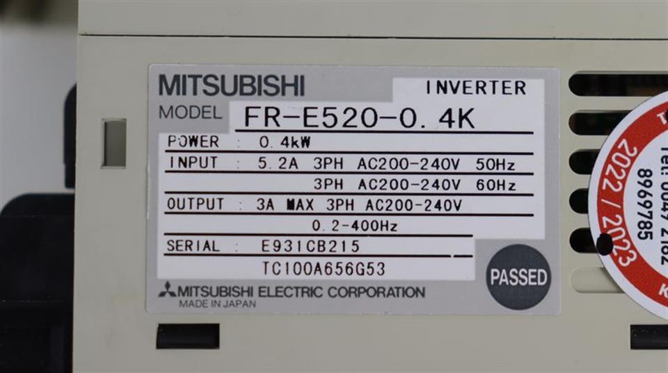 Mitsubishi FR-E520-0.4K Frequenzumrichter 0,4kW 230V Inverter TESTED