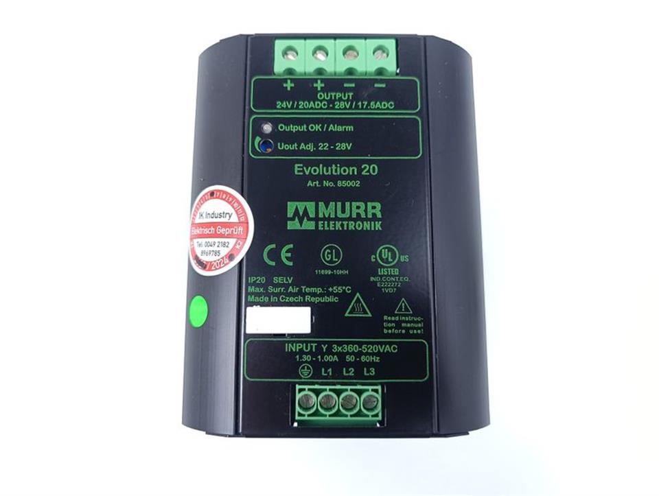 MURR Elektronik 85002 Evolution 20 Power Supply 20A 24VDC TESTED & NEUWERTIG