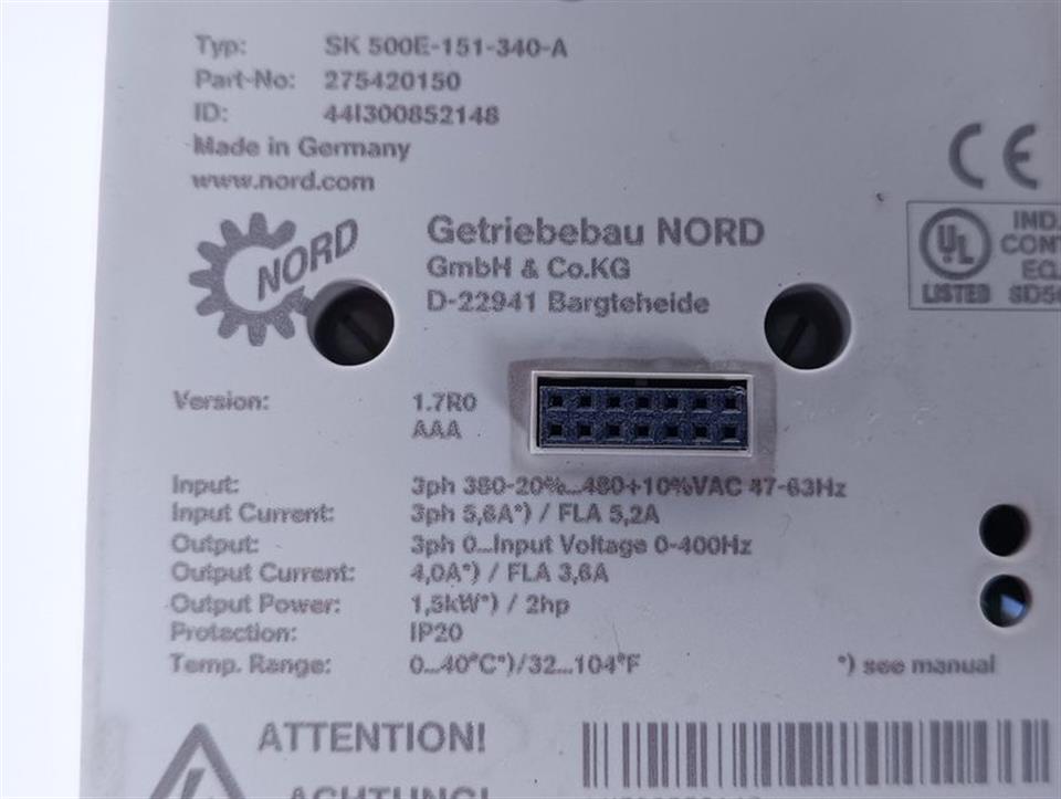 Nordac 500E SK 500E-151-340-A 4,0A 1,5kW 400V TESTED & TOP ZUSTAND