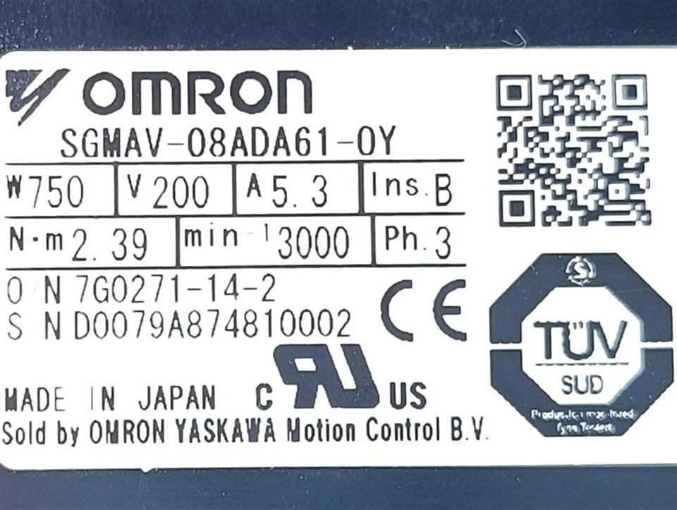 OMRON SGMAV-08ADA61-0Y Servomotor 750W 200V 5.3A 3000min NEUWERTIG