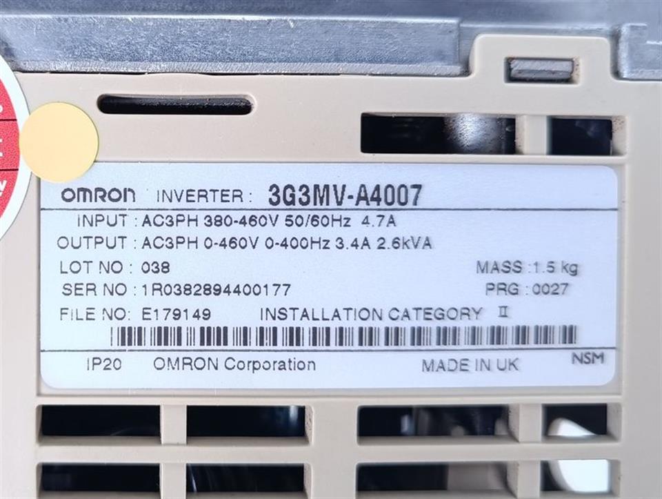 Omron Sysdrive 3G3MV Inverter 3G3MV-A4007 400V 0,37kw + Filter TESTED & TOP ZUSTAND