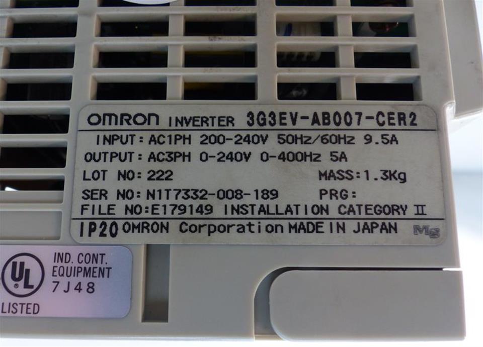 Omron SYSDRIVE INVERTER 3G3EV-AB007-CER2 3G3EV-INVERTER 230V 0,75kw TOP
