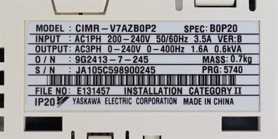 Omron Yaskawa CIMR-V7AZB0P2 0,25kw 230V TESTED & TOP ZUSTAND