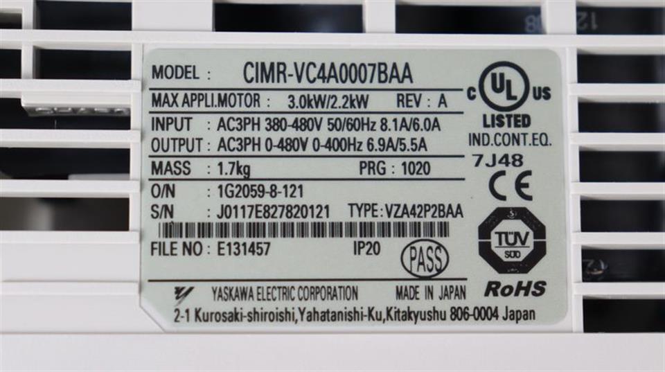 Omron Yaskawa CIMR-VC4A0007BAA Wechselrichter Inverter TESTED & UNUSED & OVP