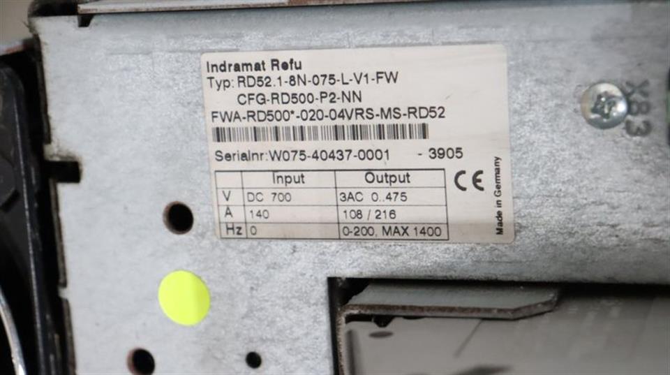 Rexroth INDRAMAT Refu RD52.1-8N-075-L-V1-FW CFG-RD500-P2-NN TOP ZUSTAND