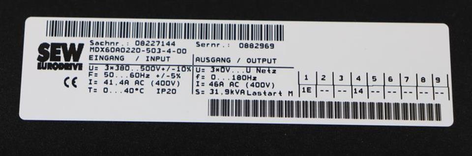 SEW EURODRIVE MDX61B0220-503-4-0T MDX60A0220-503-4-00 TESTED TOP ZUSTAND