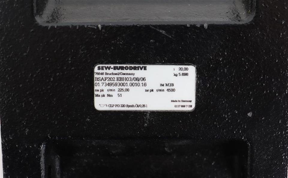 SEW Eurodrive Getriebe BSAF202 EBH03/08/06 I:20 UNUSED UNBENUTZT