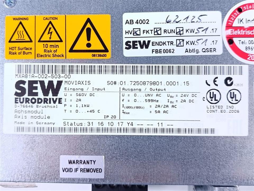 SEW Eurodrive MOVIAXIS MXA81A-002-503-00 TESTED & NEUWERTIG