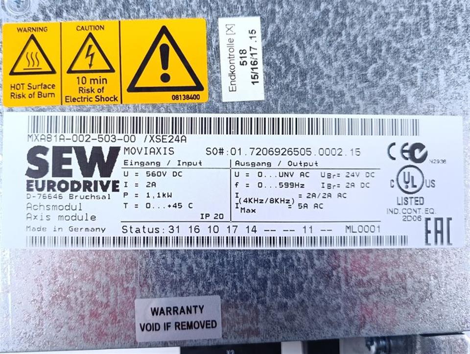 SEW Eurodrive MOVIAXIS MXA81A-002-503-00 / XSE24A TESTED & NEUWERTIG