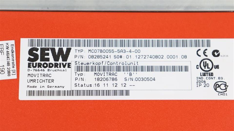 SEW MC07B0055-5A3-4-00 + MDX60A0054-5A3-4-00 400V 5,5kw TESTED & NEUWERTIG