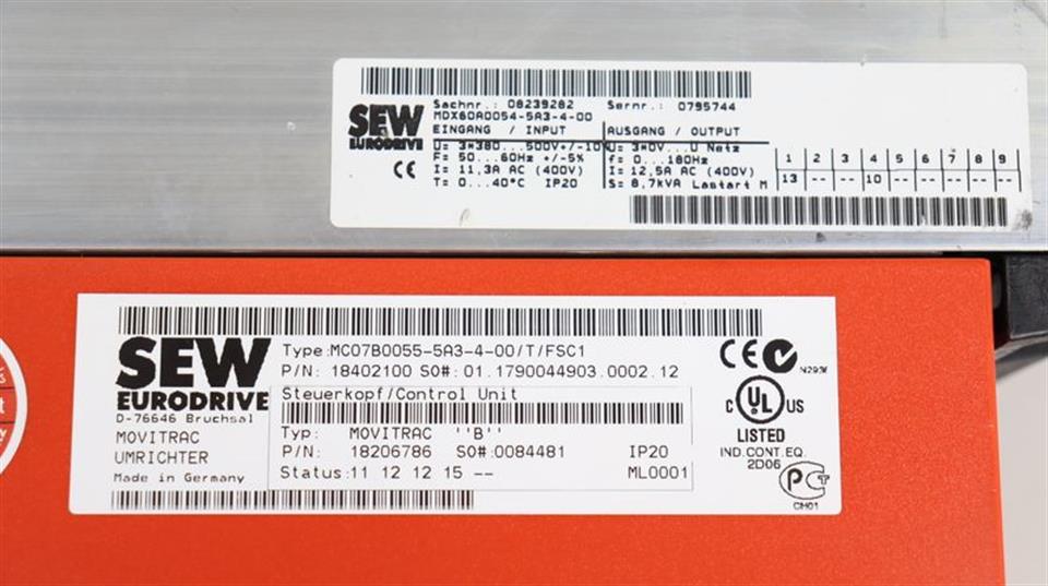 SEW MC07B0055-5A3-4-00 /T/FSC11B + MDX60A0054-5A3-4-00 5,5kw TESTED TOP ZUSTAND