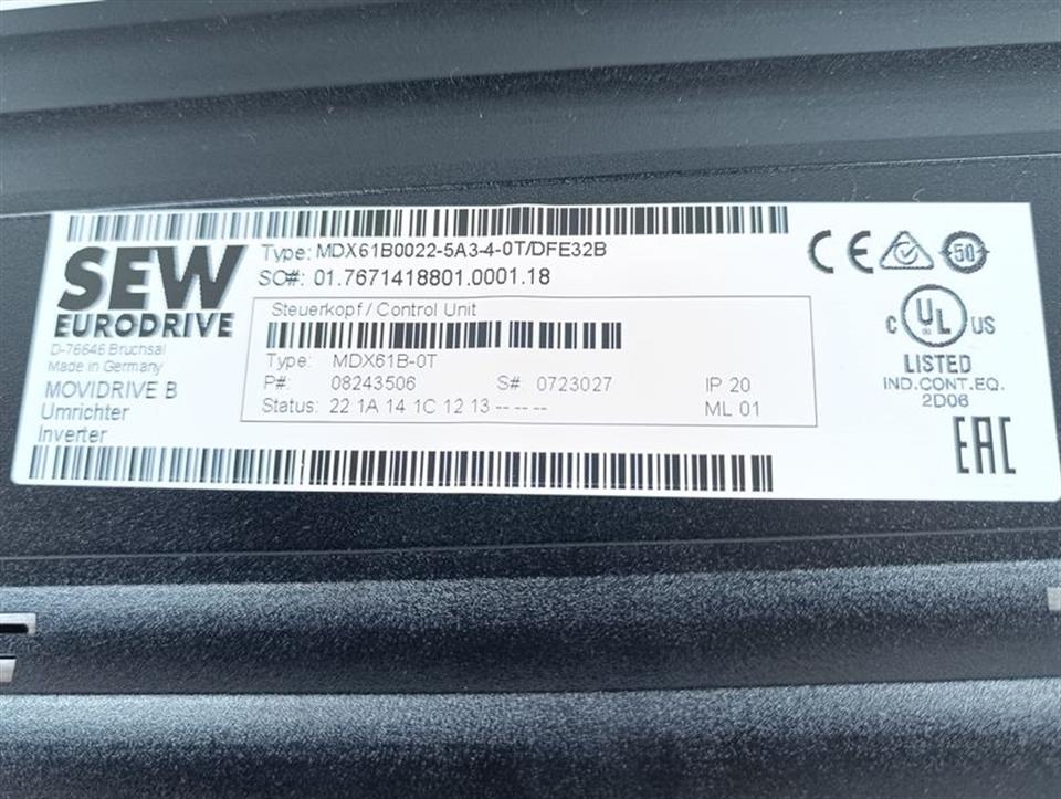 SEW MDX61B0022-5A3-4-0T + MDX60A0022-5A3-4-00 + DBG60B-10 TESTED & TOP ZUSTAND