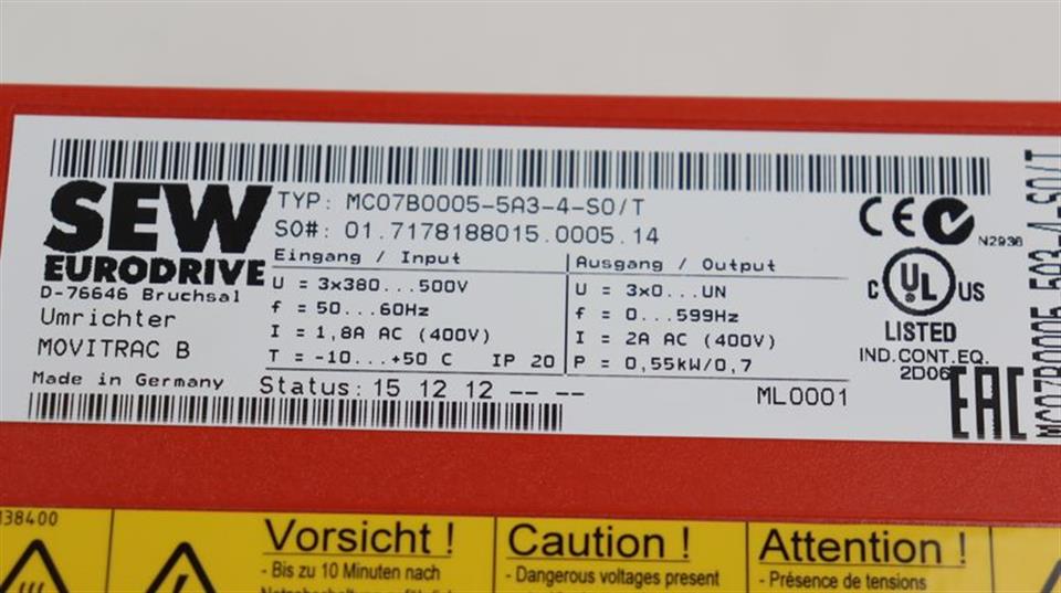 SEW Movitrac B MC07B0005-5A3-4-S0 /T 400V 0,55kw TESTED & TOP ZUSTAND
