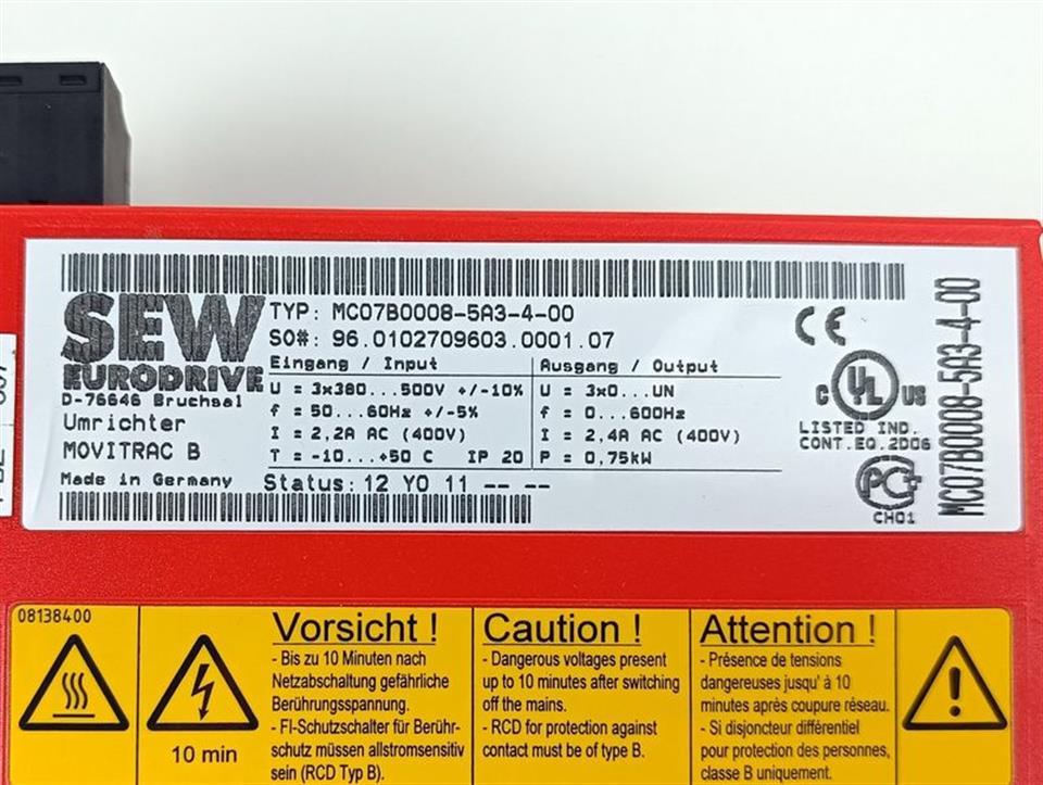SEW Movitrac B MC07B0008-5A3-4-00 0,75kW 400V TESTED & TOP ZUSTAND