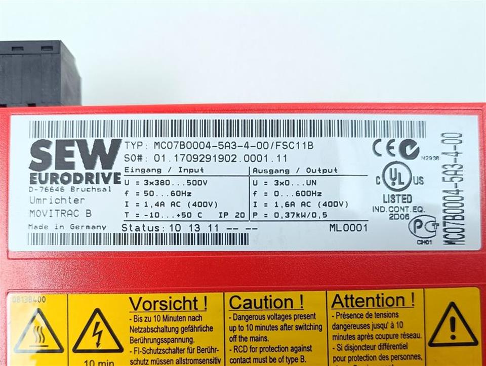 SEW Movitrac MC07B0004-5A3-4-00 0,37kW 400V TESTED & NEW
