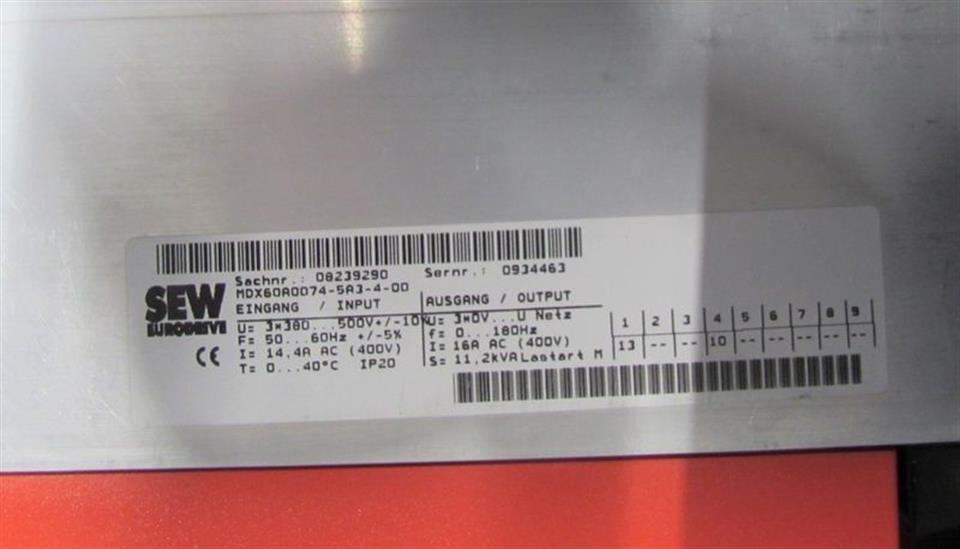 SEW MC07B0075-5A3-4-00 MDX60A0074-5A3-4-00 7,5kw 400V TESTED TOP ZUSTAND