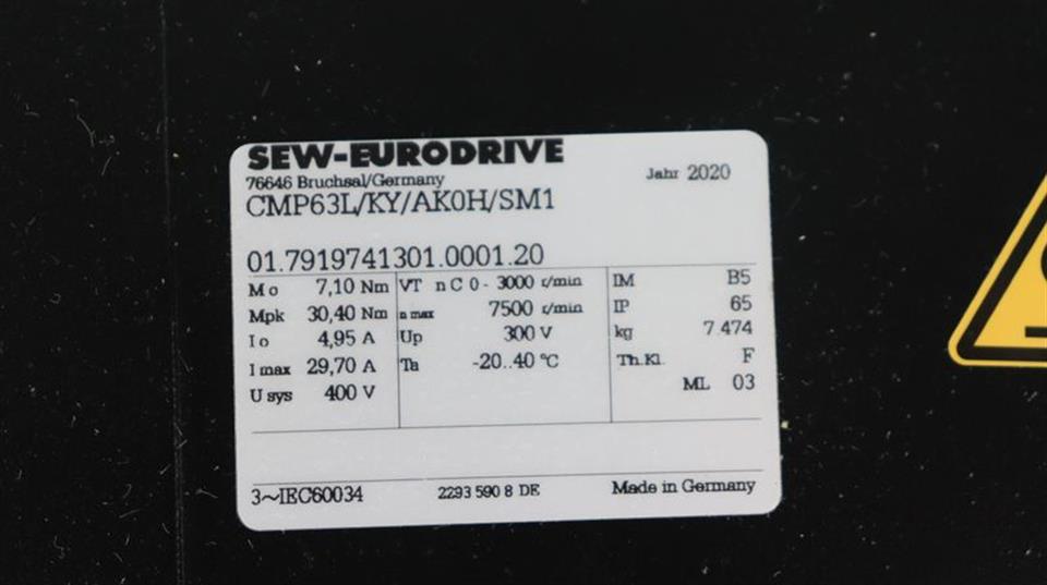 SEW Servomotor CMP63L/KY/AK0H/SM1 400V 3000r/min UNUSED UNBENUTZT