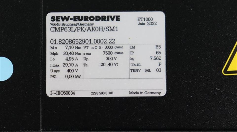 SEW Servomotor CMP63L/PK/AK0H/SM1 7,1 Nm UNUSED UNBENUTZT