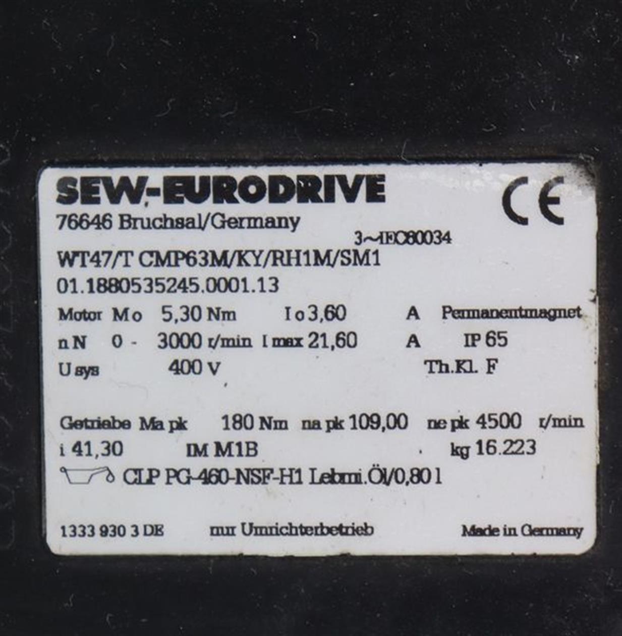 SEW WT47/T CMP63M/KY/RH1M/SM1 Servomotor Getriebe UNUSED UNBENUTZT